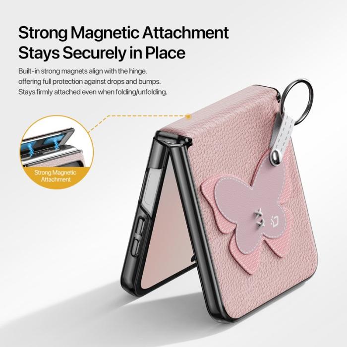 Dux Ducis - DUX DUCIS Fodral för Samsung Galaxy Z Flip6/7 - PU Läder - Pink-Butterfly