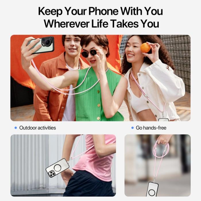 Dux Ducis - DUX DUCIS PLAZ Phone Lanyard 146cm Polyester - Ljusrosa