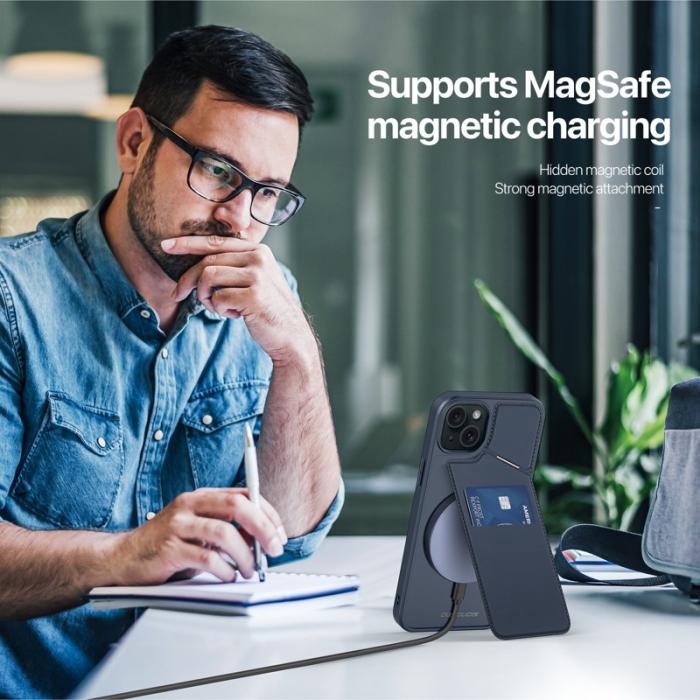 Dux Ducis - DUX DUCIS Rafi II för iPhone 15 Plus mobilskal med kortplats Konstläder - Blå