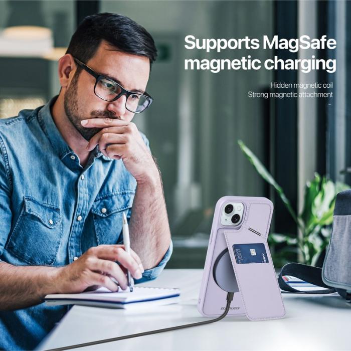 Dux Ducis - DUX DUCIS Rafi II för iPhone 15 Plus mobilskal med kortplats Konstläder - Lila