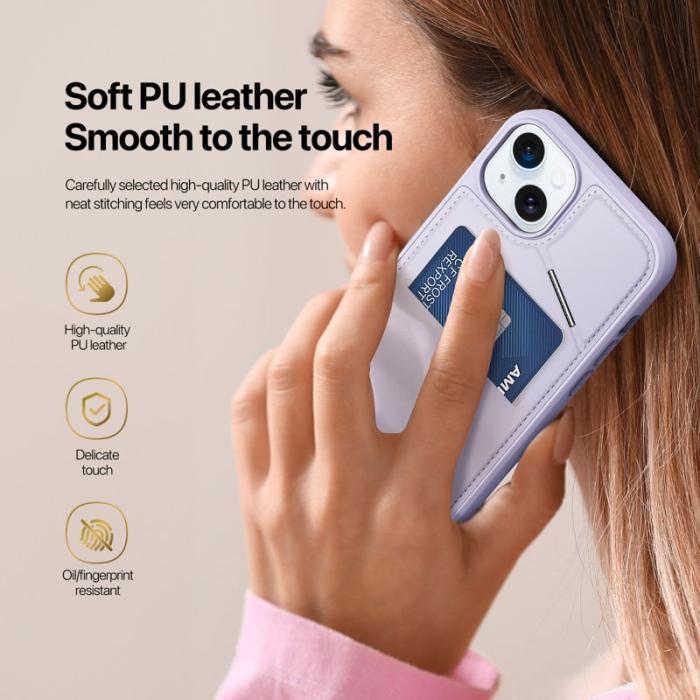 Dux Ducis - DUX DUCIS Rafi II för iPhone 15 Plus mobilskal med kortplats Konstläder - Lila