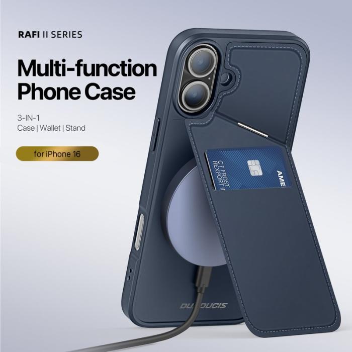 Dux Ducis - DUX DUCIS Rafi II för iPhone 16 mobilskal med kortplats Konstläder - Blå