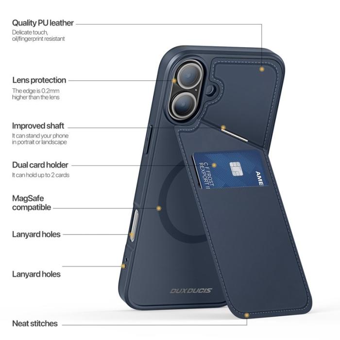 Dux Ducis - DUX DUCIS Rafi II för iPhone 16 mobilskal med kortplats Konstläder - Blå