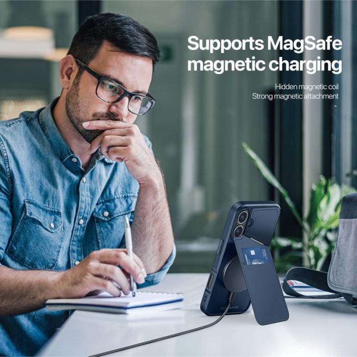 Dux Ducis - DUX DUCIS Rafi II för iPhone 16 mobilskal med kortplats Konstläder - Blå