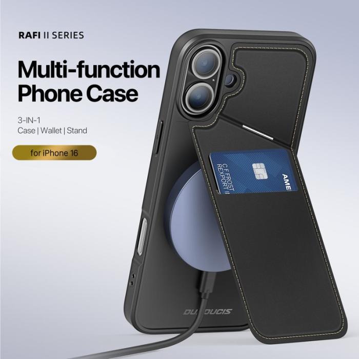 Dux Ducis - DUX DUCIS Rafi II för iPhone 16 mobilskal med kortplats Konstläder - Svart