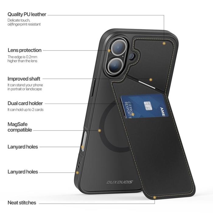 Dux Ducis - DUX DUCIS Rafi II för iPhone 16 mobilskal med kortplats Konstläder - Svart