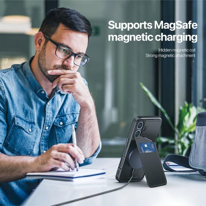 Dux Ducis - DUX DUCIS Rafi II för iPhone 16 mobilskal med kortplats Konstläder - Svart