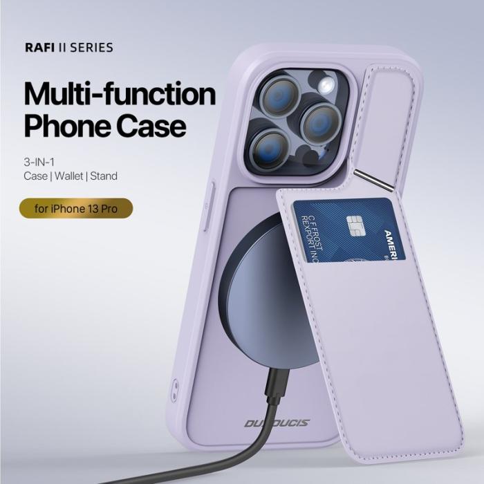 Dux Ducis - DUX DUCIS Rafi II iPhone 13 Pro mobilskal med kortplats Konstläder - Lila