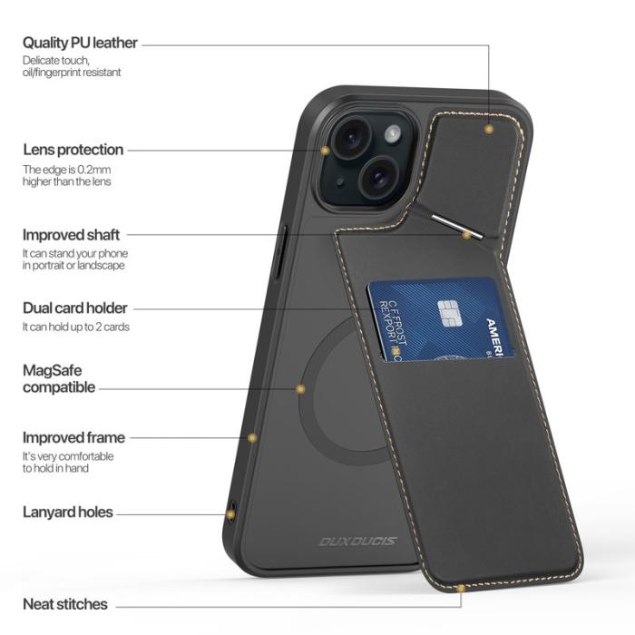 Dux Ducis - DUX DUCIS Rafi II iPhone 14/13 mobilskal med kortplats Konstläder - Svart