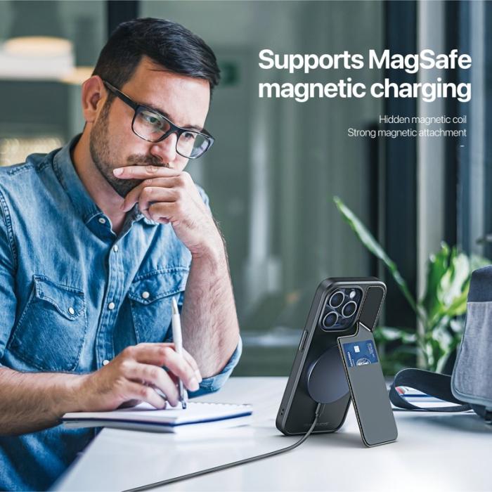 Dux Ducis - DUX DUCIS Rafi II iPhone 14 Pro mobilskal med kortplats PU Läder - Svart