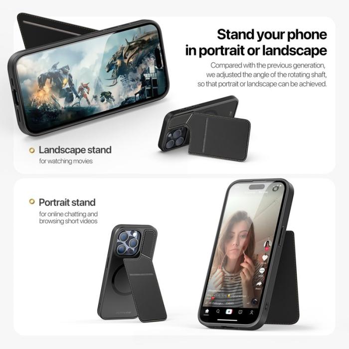 Dux Ducis - DUX DUCIS Rafi II iPhone 15 Pro mobilskal med kortplats Konstläder - - Svart