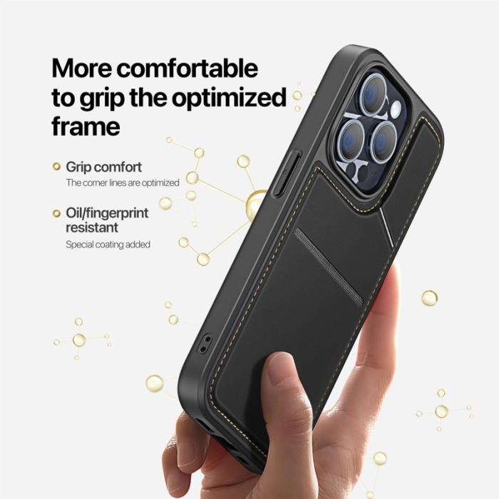 Dux Ducis - DUX DUCIS Rafi II iPhone 15 Pro Max mobilskal med kortplats Konstläder - Svart