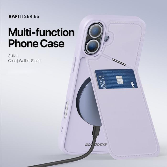 Dux Ducis - DUX DUCIS Rafi II iPhone 16 Plus mobilskal med kortplats Konstläder - Lila