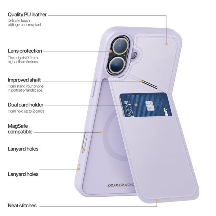 Dux Ducis - DUX DUCIS Rafi II iPhone 16 Plus mobilskal med kortplats Konstläder - Lila