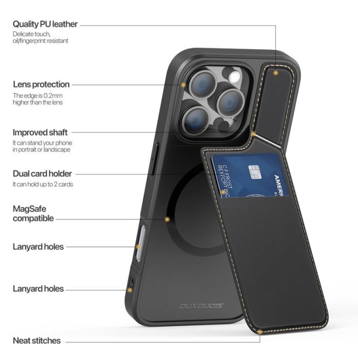 Dux Ducis - DUX DUCIS Rafi II iPhone 16 Pro mobilskal med kortplats Konstläder - Svart