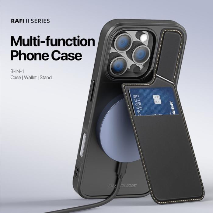 Dux Ducis - DUX DUCIS Rafi II iPhone 16 Pro Max mobilskal med kortplats Konstläder - Svart