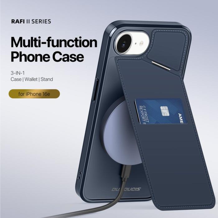 Dux Ducis - DUX DUCIS Rafi II iPhone 16e mobilskal med kortplats Konstläder - Blå