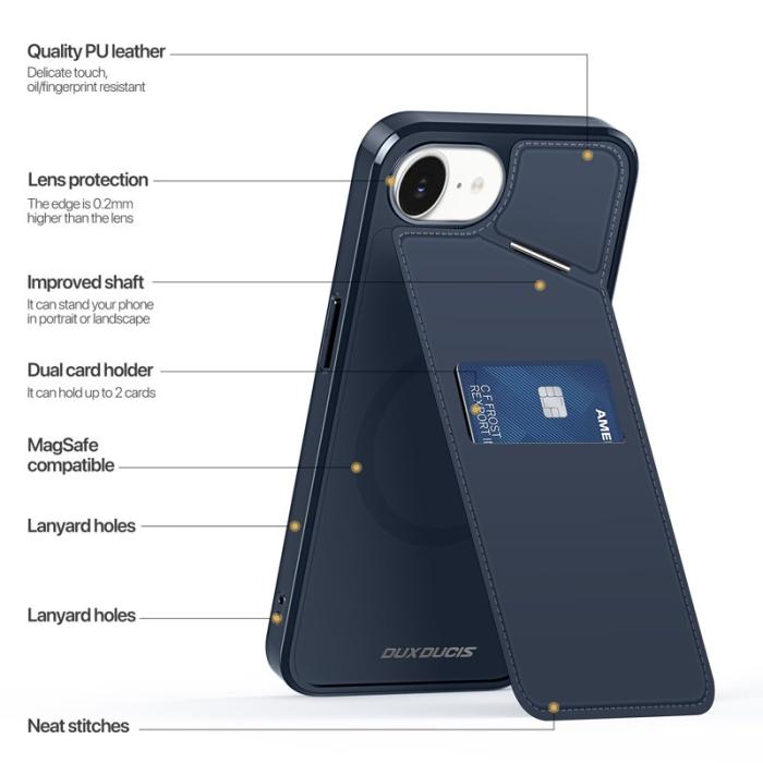 Dux Ducis - DUX DUCIS Rafi II iPhone 16e mobilskal med kortplats Konstläder - Blå