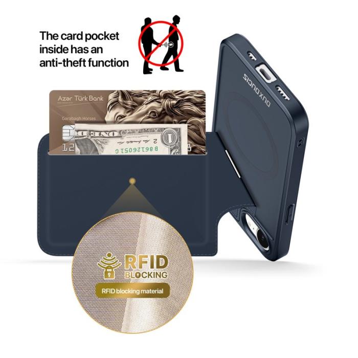 Dux Ducis - DUX DUCIS Rafi II iPhone 16e mobilskal med kortplats Konstläder - Blå