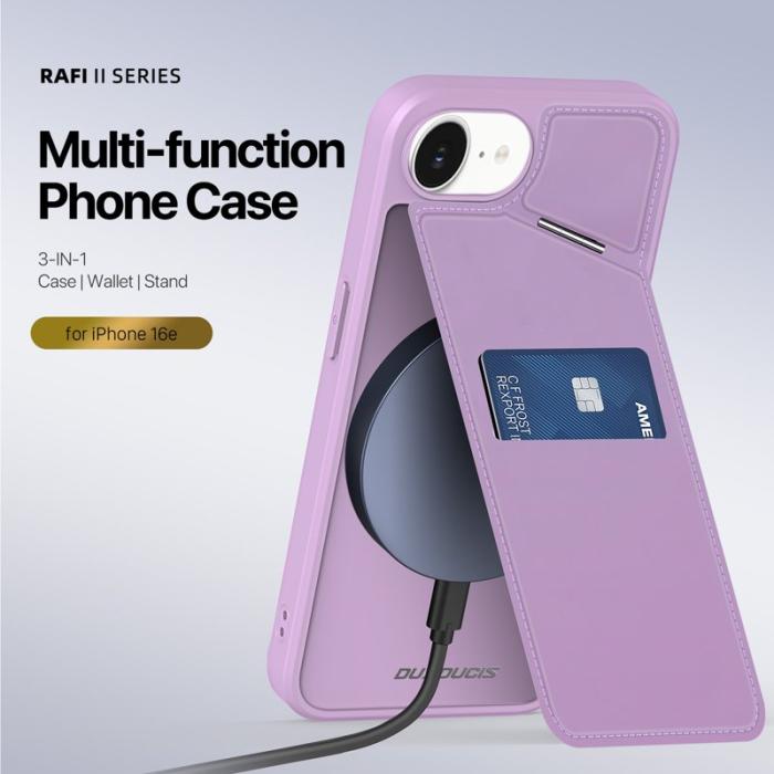 Dux Ducis - DUX DUCIS Rafi II iPhone 16e mobilskal med kortplats Konstläder - Lila Rosa