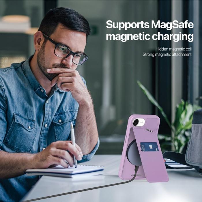 Dux Ducis - DUX DUCIS Rafi II iPhone 16e mobilskal med kortplats Konstläder - Lila Rosa
