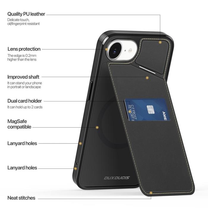 Dux Ducis - DUX DUCIS Rafi II iPhone 16e mobilskal med kortplats Konstläder - Svart