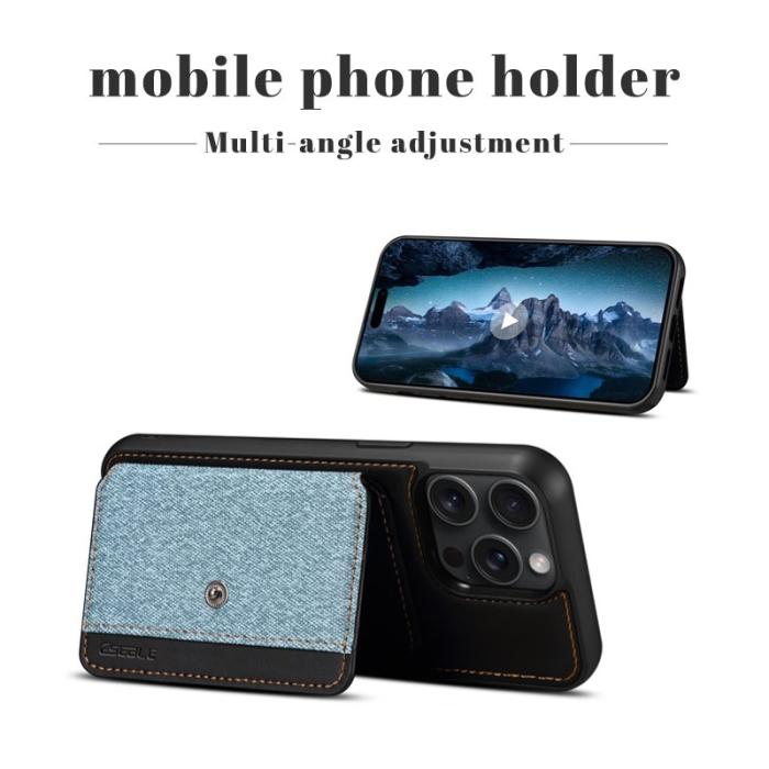 ESEBLE - ESEBLE iPhone 14 Pro Fodral Kickstand PU Läder - Blå