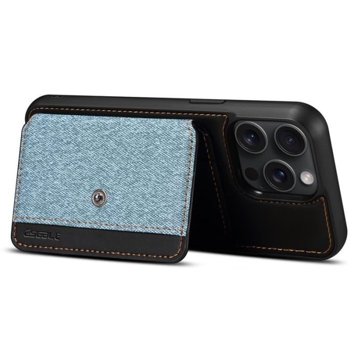 ESEBLE - ESEBLE iPhone 15 Pro Max Back Fodral Card Holder PU Läder - Blå