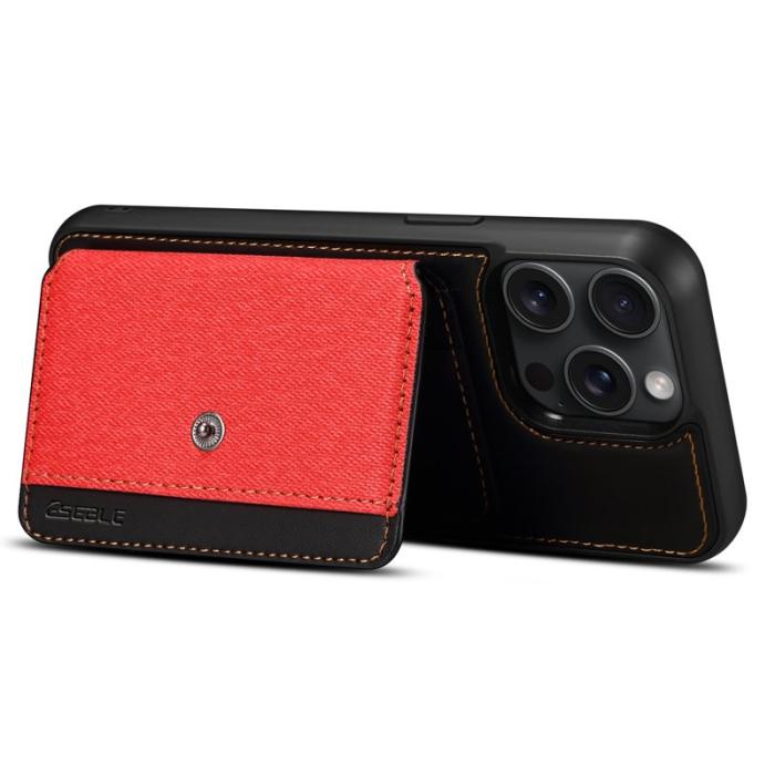 ESEBLE - ESEBLE iPhone 15 Pro Max Fodral Card Holder PU Läder - Röd