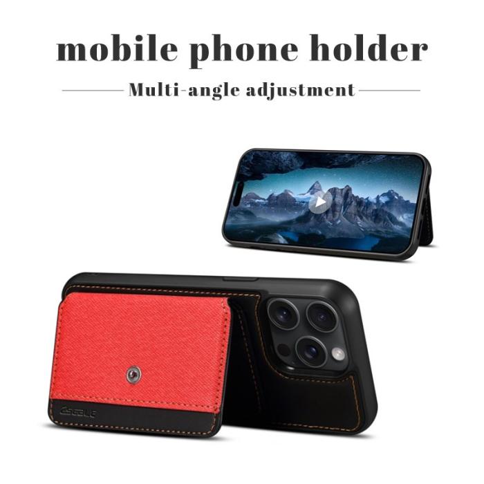 ESEBLE - ESEBLE iPhone 15 Pro Max Fodral Card Holder PU Läder - Röd