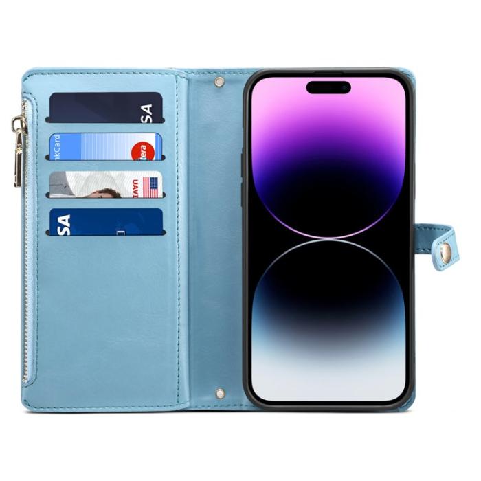 ESEBLE - ESEBLE iPhone 16 Plus Fodral RFID Blocking Äkta läder - Blå