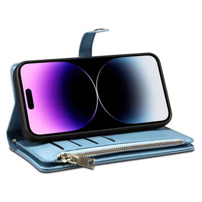 ESEBLE - ESEBLE iPhone 16 Plus Fodral RFID Blocking Äkta läder - Blå