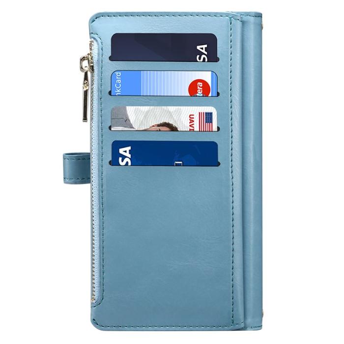 ESEBLE - ESEBLE Samsung Galaxy S24 Fodral Zipper Pocket Äkta läder - Blå