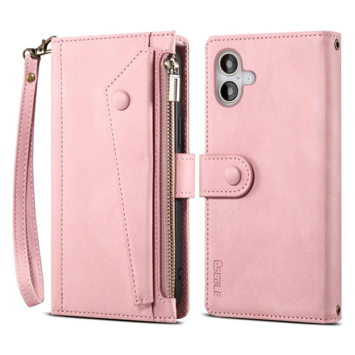 ESEBLE - ESEBLE Star Series iPhone 16 Fodral Zipper Wallet Äkta läder - Roséguld