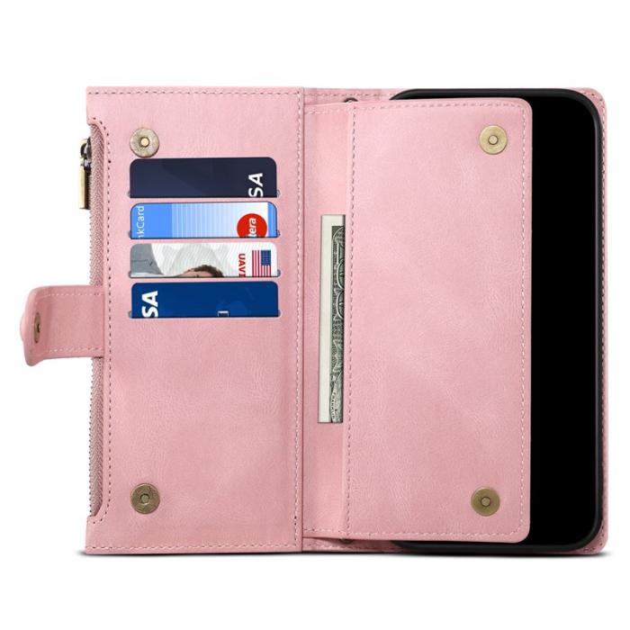 ESEBLE - ESEBLE Star Series iPhone 16 Fodral Zipper Wallet Äkta läder - Roséguld