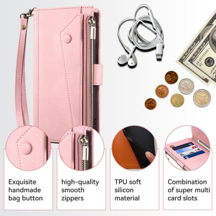 ESEBLE - ESEBLE Star Series iPhone 16 Fodral Zipper Wallet Äkta läder - Roséguld