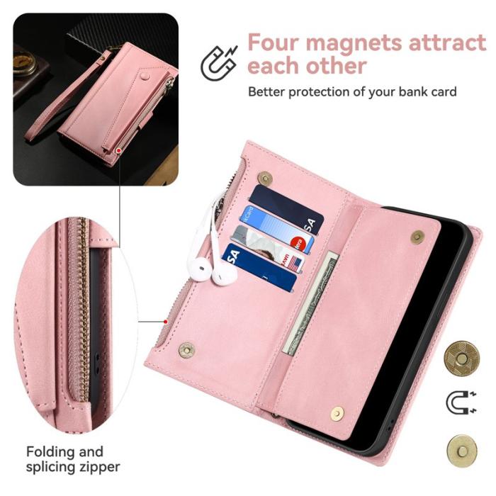 ESEBLE - ESEBLE Star Series iPhone 16 Fodral Zipper Wallet Äkta läder - Roséguld