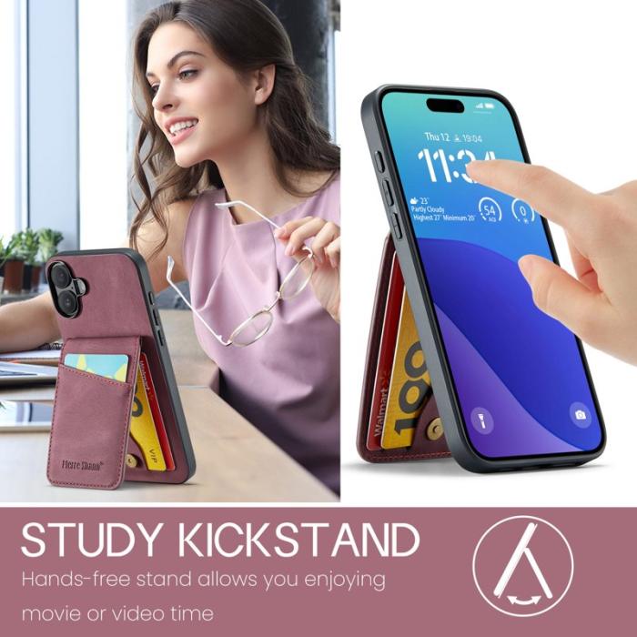 FIERRE SHANN - FIERRE SHANN 023 för iPhone 17 Fodral Äkta läder - Vinröd