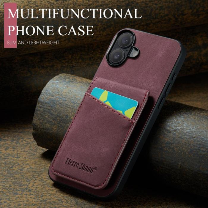 FIERRE SHANN - FIERRE SHANN 023 för iPhone 17 Fodral Äkta läder - Vinröd