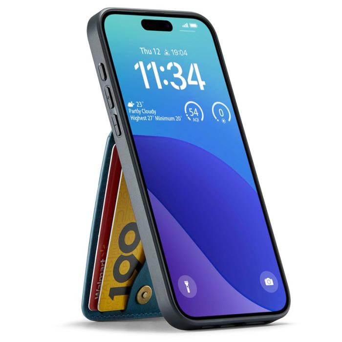 FIERRE SHANN - FIERRE SHANN 023 iPhone 16 Fodral Äkta läder - Blå