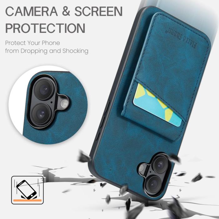 FIERRE SHANN - FIERRE SHANN 023 iPhone 16 Plus Fodral Äkta läder - Blå