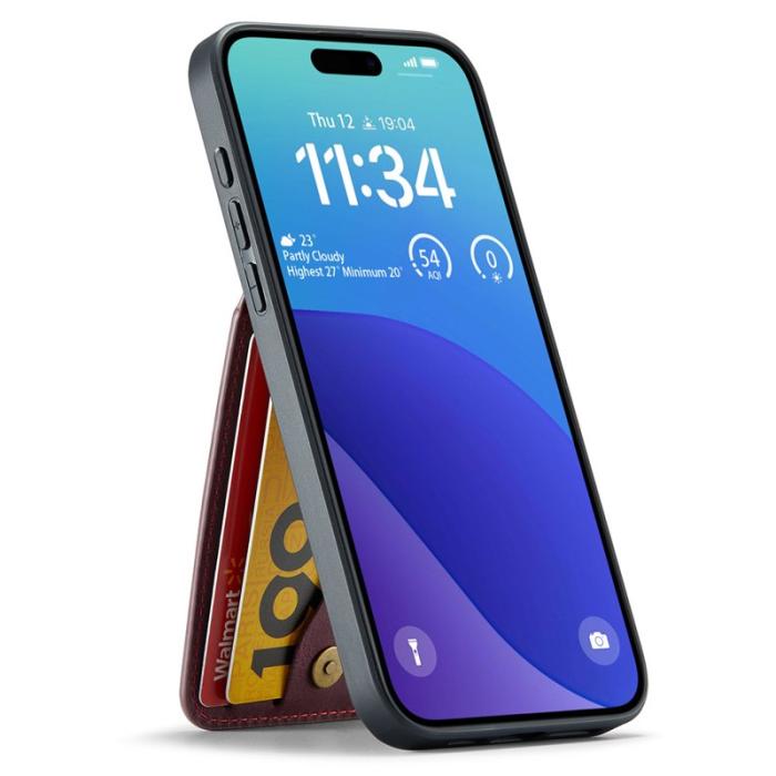 FIERRE SHANN - FIERRE SHANN 023 iPhone 16 Plus Fodral Äkta läder - Vinröd