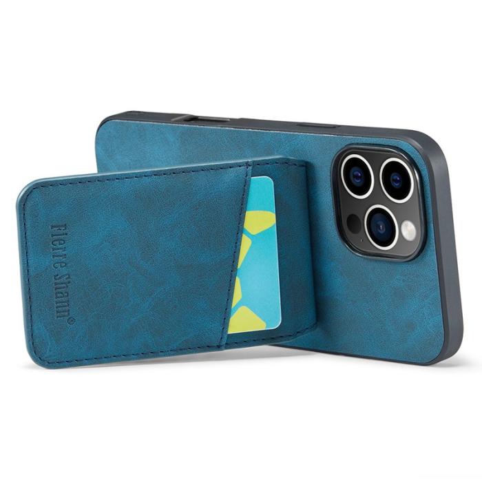 FIERRE SHANN - FIERRE SHANN 023 iPhone 16 Pro Fodral Äkta läder - Blå