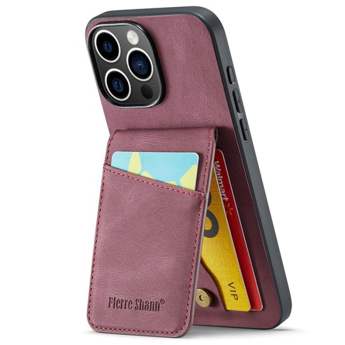 FIERRE SHANN - FIERRE SHANN 023 iPhone 16 Pro Fodral Äkta läder - Vinröd