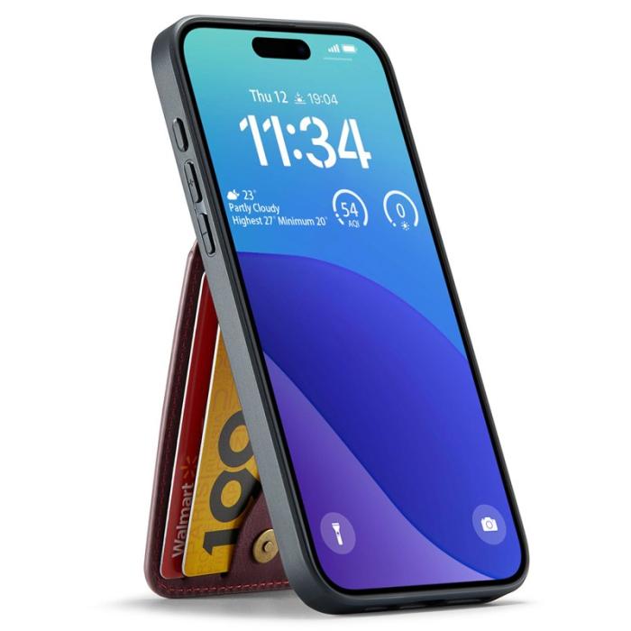 FIERRE SHANN - FIERRE SHANN 023 iPhone 16 Pro Fodral Äkta läder - Vinröd