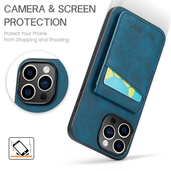 FIERRE SHANN - FIERRE SHANN 023 iPhone 16 Pro Max Fodral Äkta läder - Blå