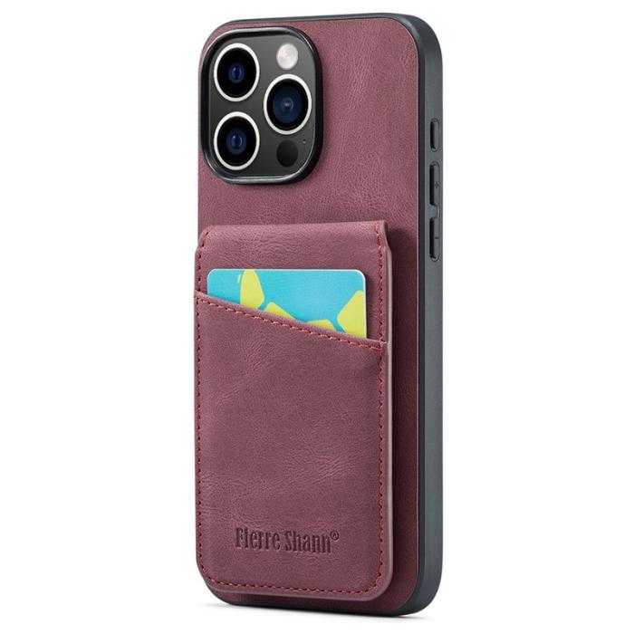 FIERRE SHANN - FIERRE SHANN 023 iPhone 16 Pro Max Fodral Äkta läder - Vinröd