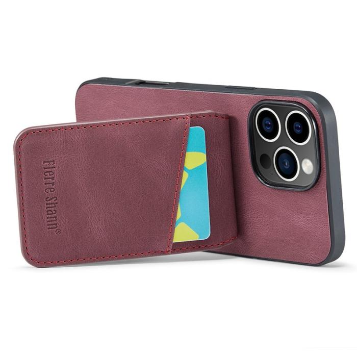 FIERRE SHANN - FIERRE SHANN 023 iPhone 16 Pro Max Fodral Äkta läder - Vinröd