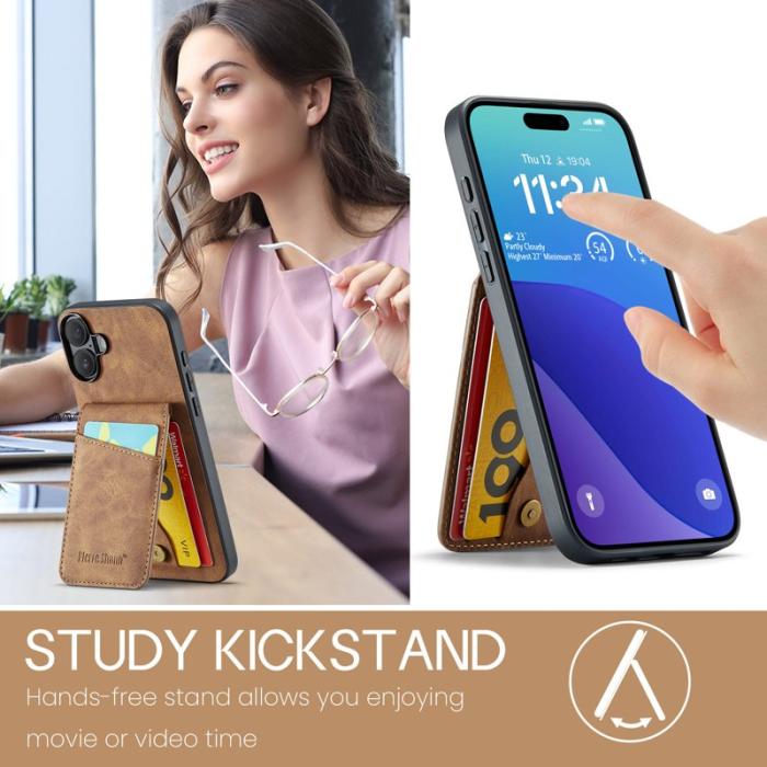 FIERRE SHANN - FIERRE SHANN 023 iPhone 17 Fodral Äkta läder - Brun