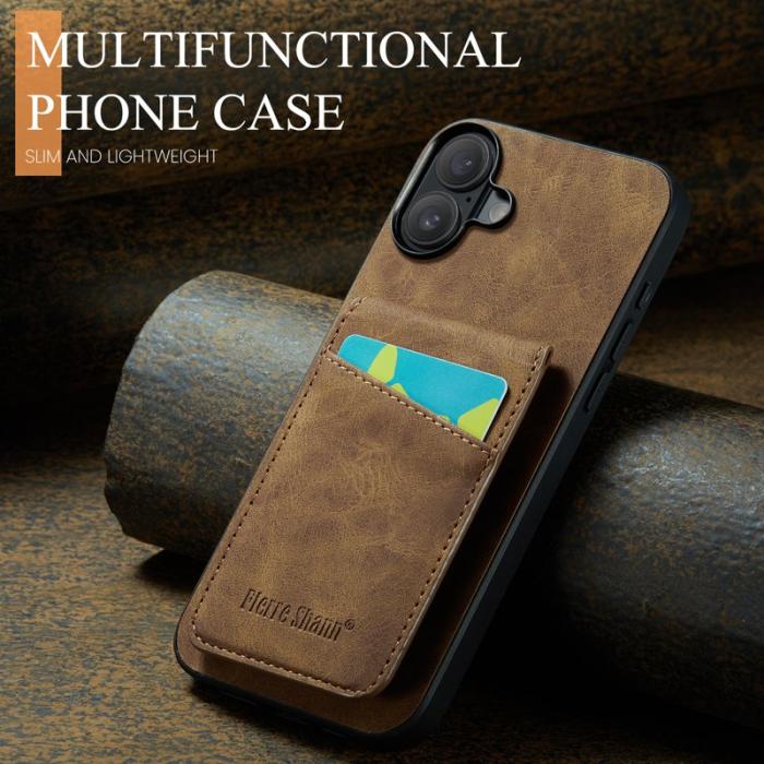 FIERRE SHANN - FIERRE SHANN 023 iPhone 17 Fodral Äkta läder - Brun